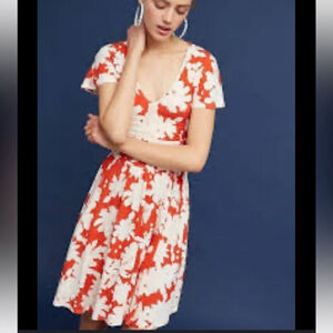 Anthropologie Maeve Dress Cream & Orange Floral Women’s XS Fit & Flare Knit